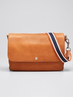 SHINOLA Tan Canfield Relaxed Leather Messenger Bag with Striped Shoulder Strap